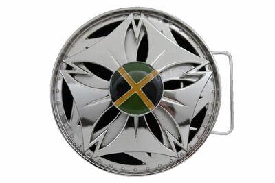 Men Women Silver Metal Belt Buckle Round Shape Spinning Cross Jamaica Flag