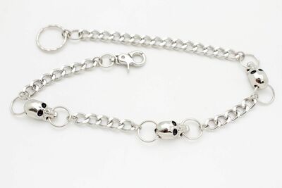 Men Women Silver Metal Link Wallet Chain KeyChain Punk Rocker Skeleton Skull