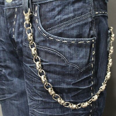 Men women silver metal long wallet chains keychain thick biker jeans skulls