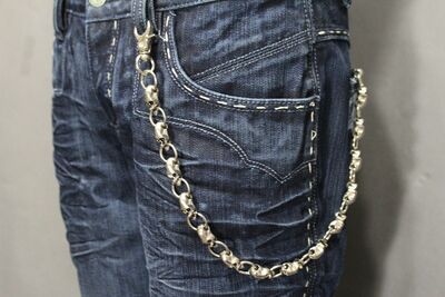 Men Women Silver Metal Long Wallet Chains KeyChain Thick Biker Jeans Skulls