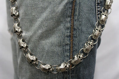 Men Women Silver Metal Wallet Chains Round Links Sturdy Jeans Biker Bold Skulls