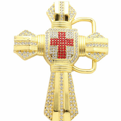 Men women western fashion belt buckle gold metal cross biker motorcycle red bold