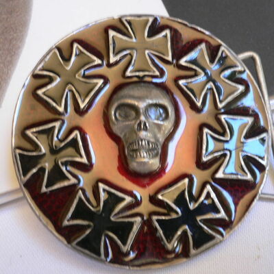 New belt fashion trendy skull metal buckle red black crosses rocker punk biker