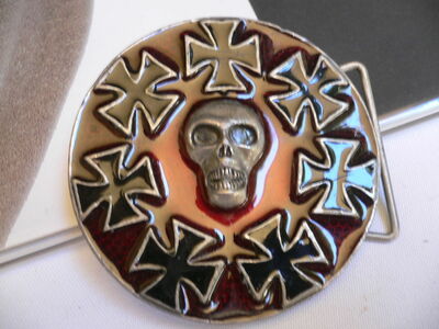 New Belt Fashion Trendy Skull Metal Buckle Red Black Crosses Rocker Punk Biker