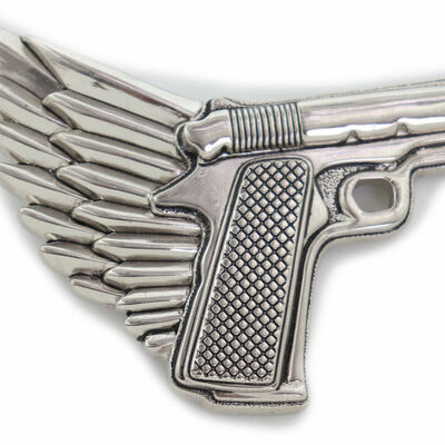 New hot topic men biker silver metal belt buckle angel wing gun pistol trucker