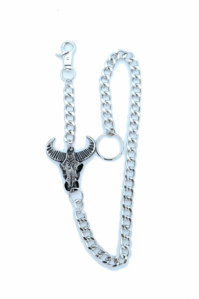 New Western Men Silver Metal Wallet Chain KeyChain Bull Charm Fashion Accessory