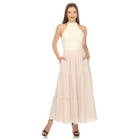 White Mark Women's Pleated Tiered Maxi Skirt - Thumbnail 7