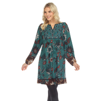 White Mark Women's Paisley Flower Embroidered Sweater Dress - Thumbnail 2