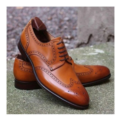 New Custom Made Shoes Handcrafted Shoes Goodyear Welted Handstiched Shoes Handmade Brown Premium Leather Wingtip Oxford Fashion Dress Shoes