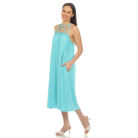 White Mark Women's Braided Strap Midi Dress - Thumbnail 3