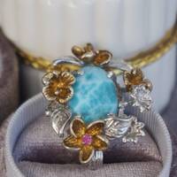 Natural Larimar Pendant Flower Basket Design 925 Sterling Silver Pendant vintage feeling - Thumbnail 2