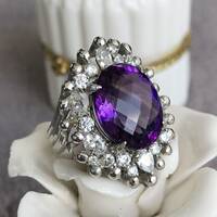 Cocktail Natural Amethyst Silver Ring Solid 925 Sterling Silver Ring US size 8 for Lady - Thumbnail 2
