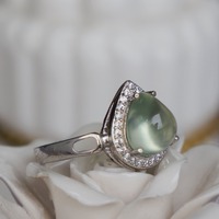 Cute Chabby Natural Prehnite Ring Pear Shape Green Prehnite 925 Sterling Silver Ring US size 6.5 - Thumbnail 2