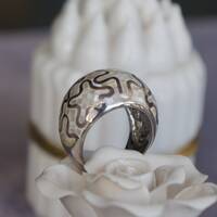 Artistic White Mother of Pear Ring 925 Sterling Silver Ring(US size 6.5) Natural White MOP Inlay Big Ring for Lady - Thumbnail 1