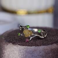 Heart Shape Rough Yellow Diamond Rough Ring 925 Sterling Silver Ring Great Gift For Lady For Girls April Birthstone US 6 3/4 or 6.75 - Thumbnail 1