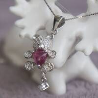 Baby Bear-Natural Pink Tourmaline Pendant 925 Sterling Silver Pendant for Girlfriend for Birthday(free silver chain gift) - Thumbnail 4