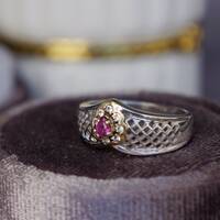 Exquisite-Small Natural Ruby Ring 925 Sterling Silver Ring August Birthstone Great Gift US size 5.25 or 5 1/4 Ring for Women - Thumbnail 2