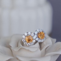 Sunflower-Fanta Garnet Spessartine Garnet Earstuds 925 Sterling Silver Stud Earrings Spessartine Garnet Earstuds for Women - Thumbnail 1