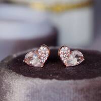 Heart -- Natural Pear Shape Faceted Morganite Earstuds/Morganite Earrings 925 Sterling Silver Earstuds  Morganite Set Morganite Jewelry - Thumbnail 4