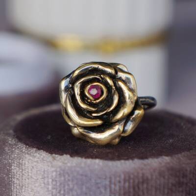 Natural ruby ring/metallic rose/ rose shape ring/gift for women/925 sterling silver(us size 7) july birthstone