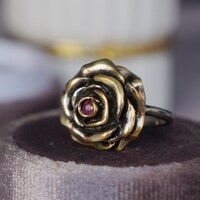 Natural Ruby Ring/Metallic Rose/ Rose Shape Ring/Gift for Women/925 Sterling Silver(US size 7) July Birthstone - Thumbnail 3