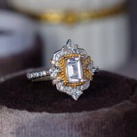 Natural Morganite Ring Octagon Shape Morganite 925 Sterling Silver Ring Classic Design Gift for Women for Girls US Size 6.5 - Thumbnail 4