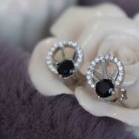 Anti-War Earstuds Natural Black Spinel Earstuds 925 Sterling Silver Stud Earrings One Pair - Thumbnail 1