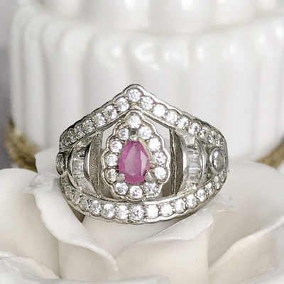Natural pear shape pink sapphire ring 925 sterling silver ring gift for girl us size 5.5