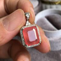 Natural Red Rhodochrosite Pendant 925 Sterling Silver Pendant Plated for Women Lady's stone - Thumbnail 1