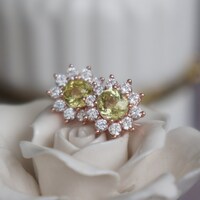 Natural Yellow Mali Garnet Earstuds 925 Sterling Silver Stud Earrings Plated in Pink Gold for Lady - Thumbnail 3