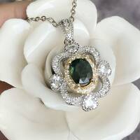 Natural Green Sapphire Pendant 925 Sterling Silver Pendant Green Sapphire Jewlery Two Tone Plating(stone is not perfect) - Thumbnail 2