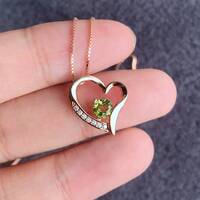 Heart Shape Pendant Natural Peridot Pendant 925 Sterling Silver Elegant Pendant Love for Women for Girlfriend - Thumbnail 5