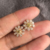 Daisy--Natural Yellow Sapphire Floral Earstuds 925 Sterling Silver Stud Earrings Plated with Rose Gold For Lady and Girl - Thumbnail 6