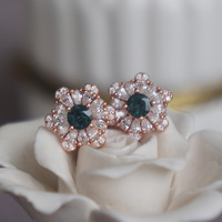 Snow Flake- Natural Teal Sapphire Earstuds 925 Sterling Silver Stud Earrings Design Earstuds Plated in Rose Gold for Lady and Girl - Thumbnail 1
