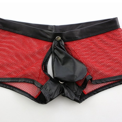 2pk gay mens sexy underwear mesh cut-out boxer briefs red a4-36 