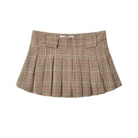 Retro school style belted casual plaid pleated skirt - Thumbnail 2