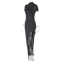 Fashionable and personalized slim-fitting slit short-sleeved dress - Thumbnail 5