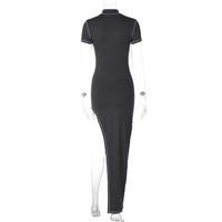 Fashionable and personalized slim-fitting slit short-sleeved dress - Thumbnail 6