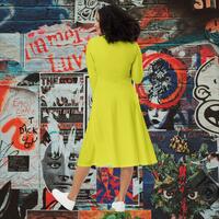 All-over print long sleeve midi dress - Thumbnail 1