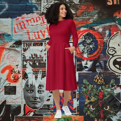 All-over print long sleeve midi dress