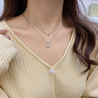 Shiny Butterfly Double Layer Cute Necklace Clavicle Chain For Women Girls - Thumbnail 6