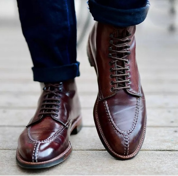 Handmade Men Maroon Lace up Ankle Dress Boots Men Maroon Classic Ankle Boot