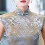 Gray cheongsam dress | sleeveless modern qipao | satin elegant ball gown, plus size dress, women dress, prom dress, evening party dress-2