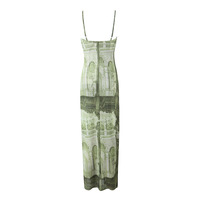 High waist printed mid-length suspender dress - Thumbnail 1