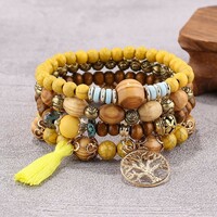 Bohemian style multi-layer bracelet set elastic wood bead bracelets - Thumbnail 8