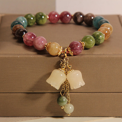 Natural stone bracelet fashion small bell orchid pendant as gift for girlfriend  - Thumbnail 4