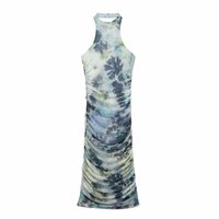 Printed tulle fitted halterneck dress - Thumbnail 2