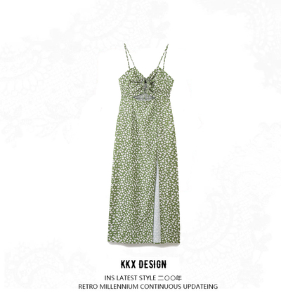 LINEN BLEND FLORAL PRINT MIDI SLIP DRESS