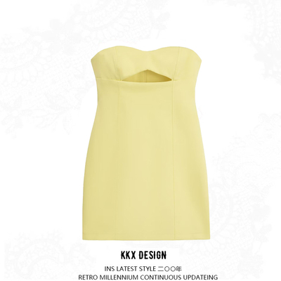 Temperament light mature tube top hollow short dress - Thumbnail 4