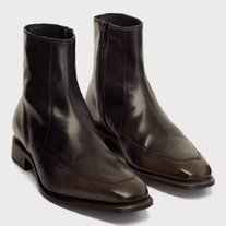 Handmade Mens Dark Brown Square Toe Side Zipper Boot, Real Leather Boots